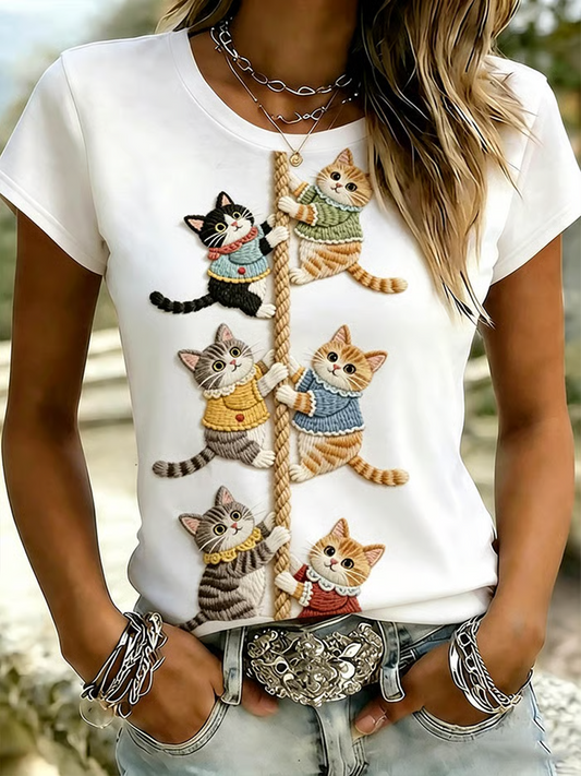 Women's Cute Cat Print short-sleeved T-shirt