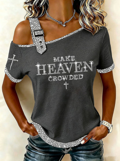 Women's Make Heaven Crowded Rhinestone Print Casual T-Shirt