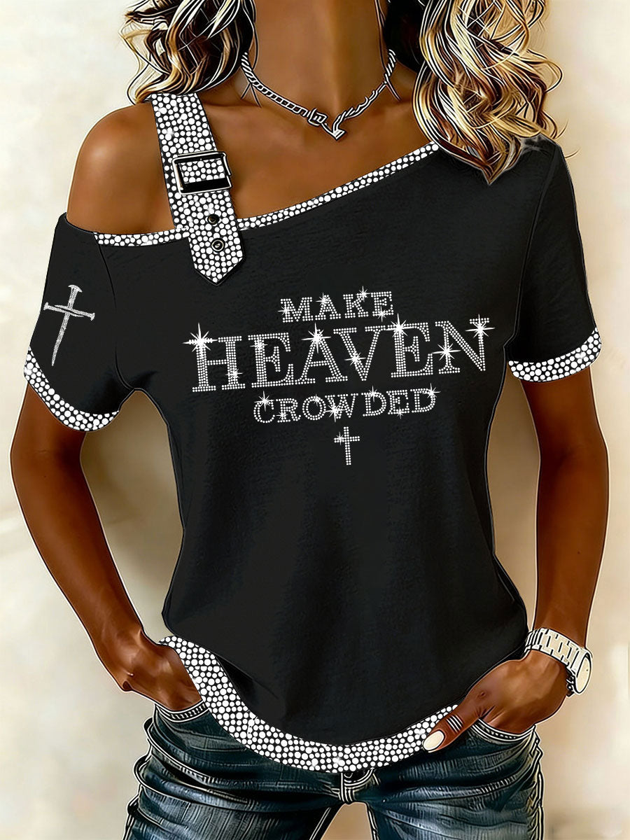 Women's Make Heaven Crowded Rhinestone Print Casual T-Shirt