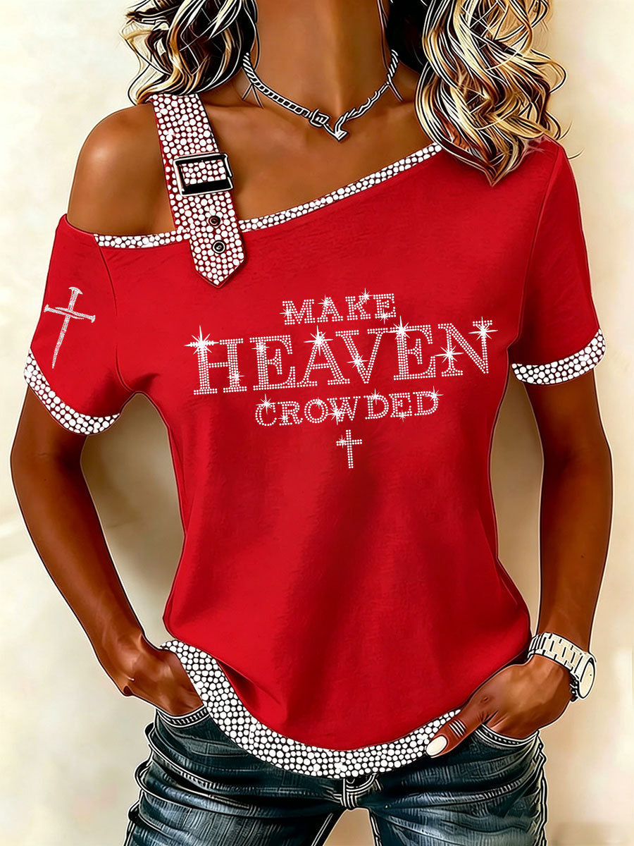 Women's Make Heaven Crowded Rhinestone Print Casual T-Shirt