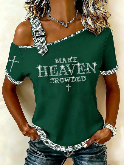 Women's Make Heaven Crowded Rhinestone Print Casual T-Shirt
