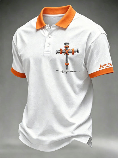 Men's Christian Cross Print Polo