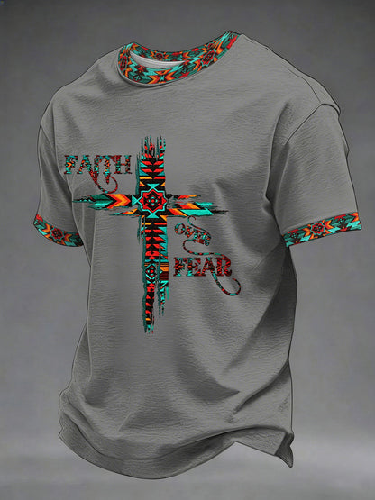 Men's Faith Over Fear Printed Casual T-Shirt