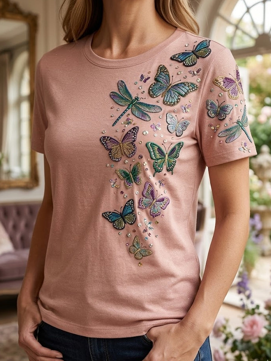Women's Retro Butterfly Art Casual T-Shirt
