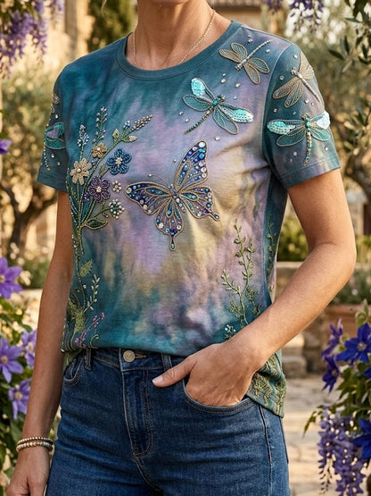 Women's Retro Fantasy Forest Butterfly Art Casual T-Shirt