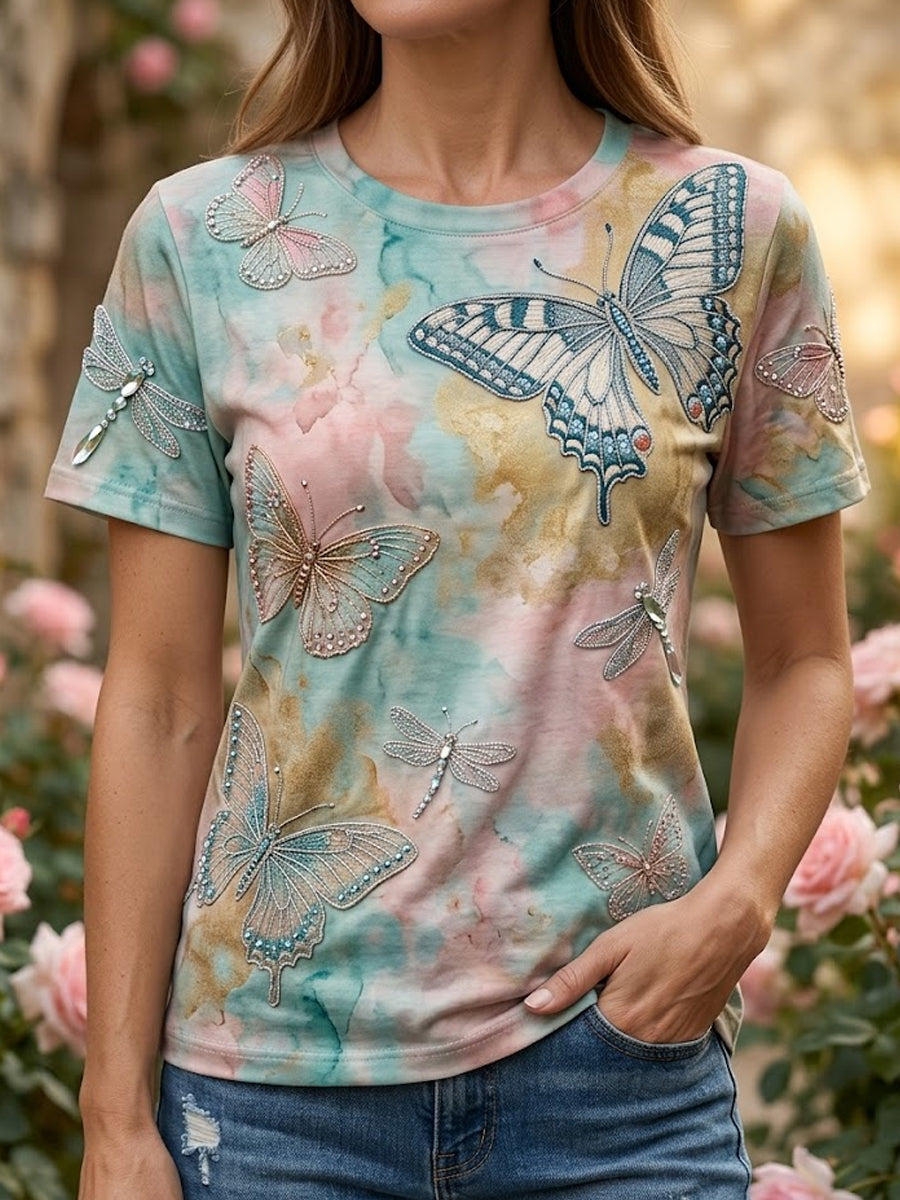 Women's Vintage Butterfly Art Gradient Casual T-Shirt