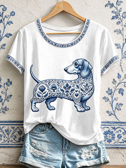 Women's Floral Dog Print T-Shirts