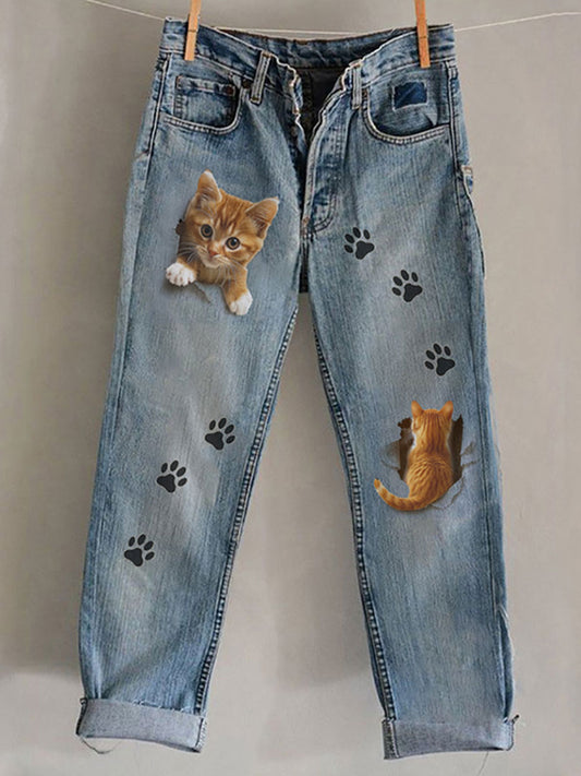 Women's Cat Art Print Casual Pants