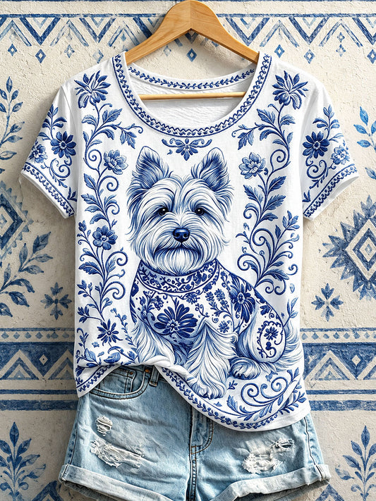 Women's Floral Dog Print T-Shirts
