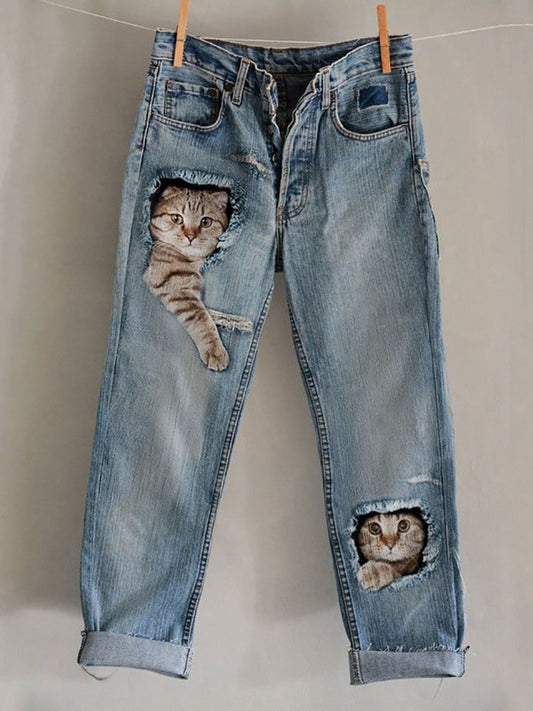 Women's Cat Art Print Casual Pants