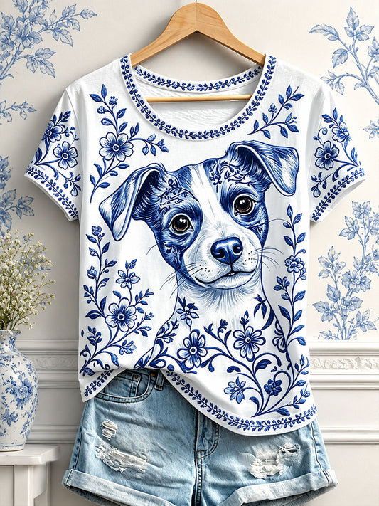 Women's Floral Dog Print T-Shirts