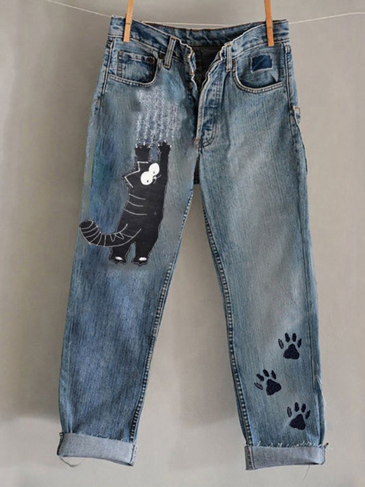 Women's Cat Art Print Casual Pants