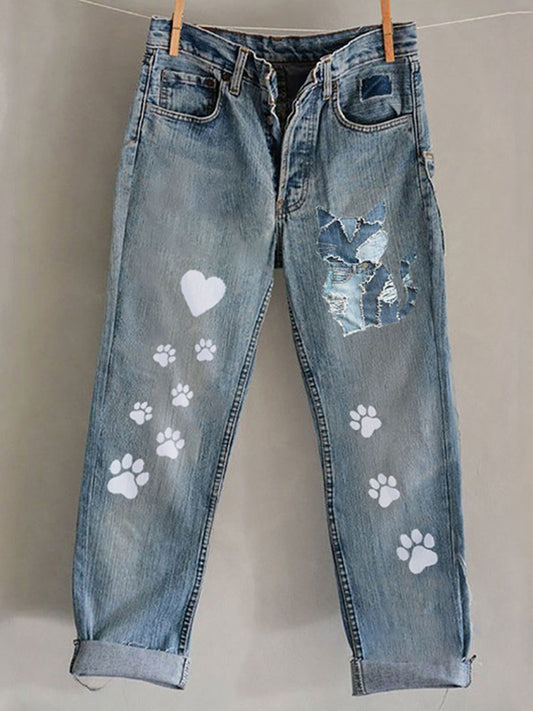 Women's Cat Art Print Casual Pants