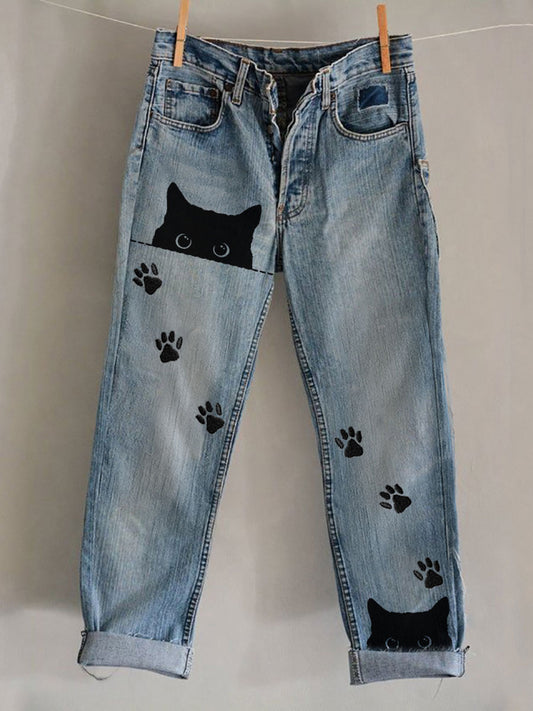 Women's Cat Art Print Casual Pants