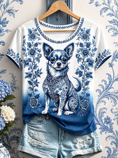 Women's Floral Dog Print T-Shirts