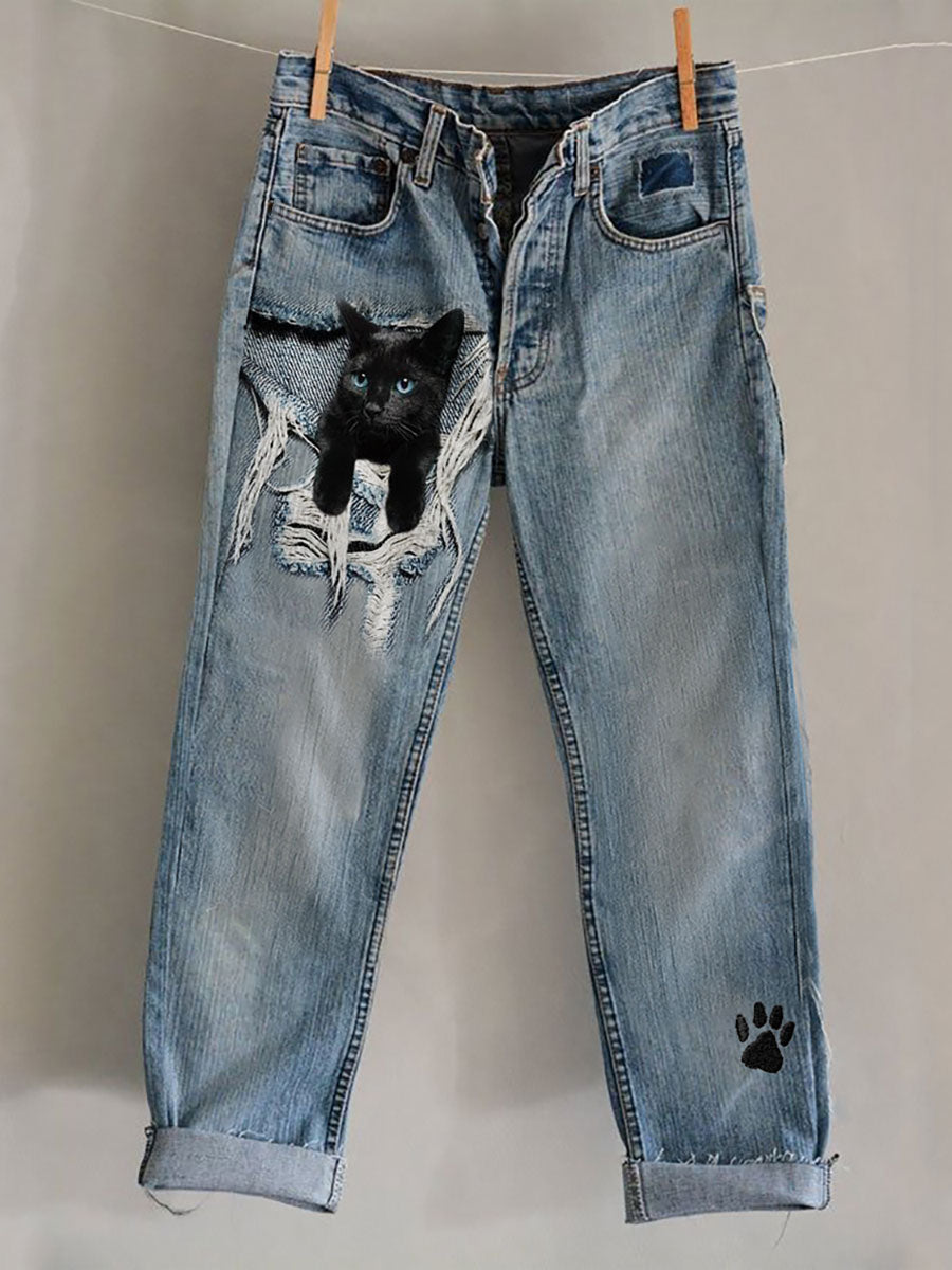 Women's Cat Art Print Casual Pants