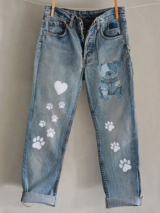 Women's Dog Art Print Casual Pants