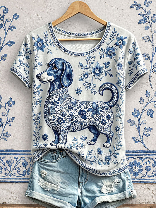 Women's Floral Dog Print T-Shirts