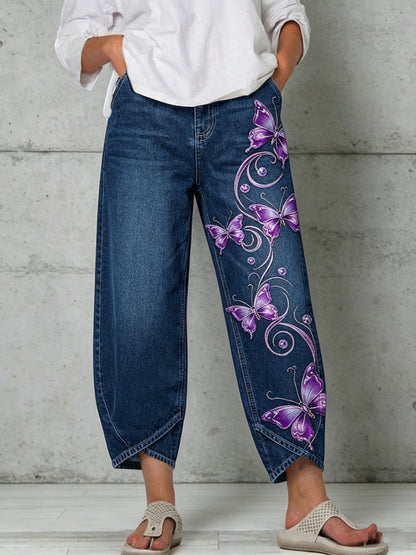 Women's Animal Butterfly Art Print Trousers