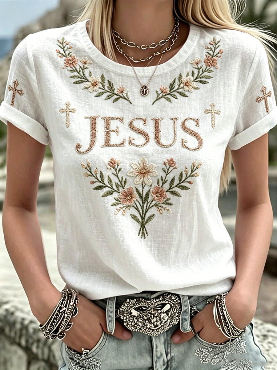 Women's JESUS Print Casual T-Shirt