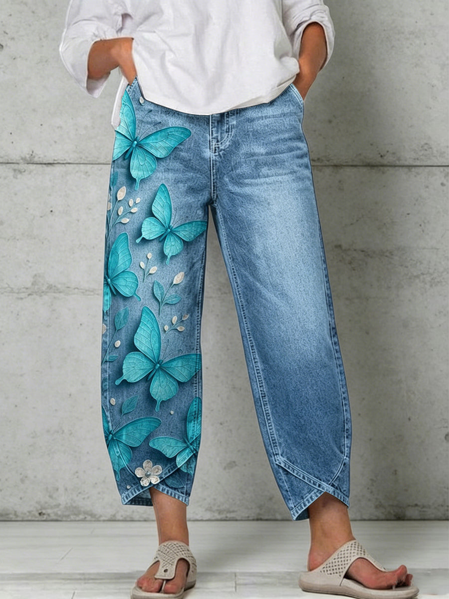 Women's Animal Butterfly Art Print Trousers