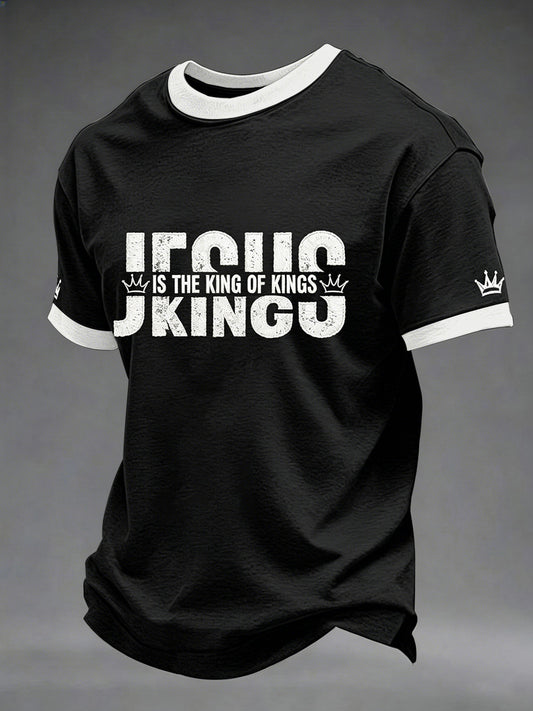 Men's Christian Cross Jesus Is The King Of Kings Print Tee