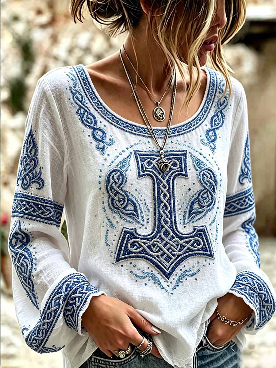 Women's Romantic Viking Art Print Casual Top