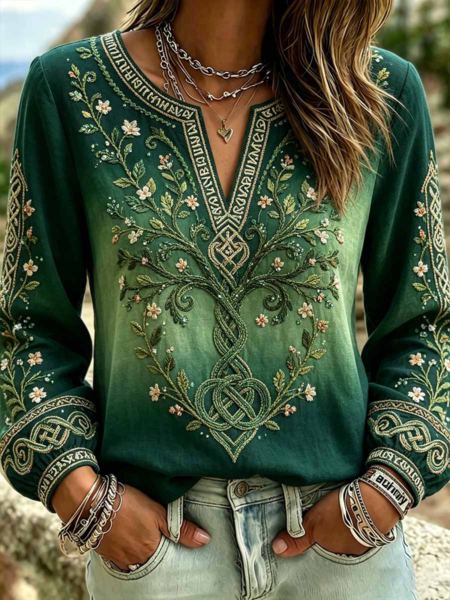 Women's Viking Art Pattern Print T-Shirt