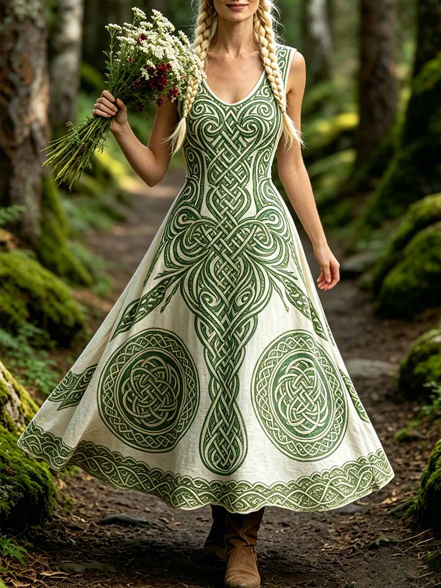 Women's Romantic Viking Art Print Casual Dress