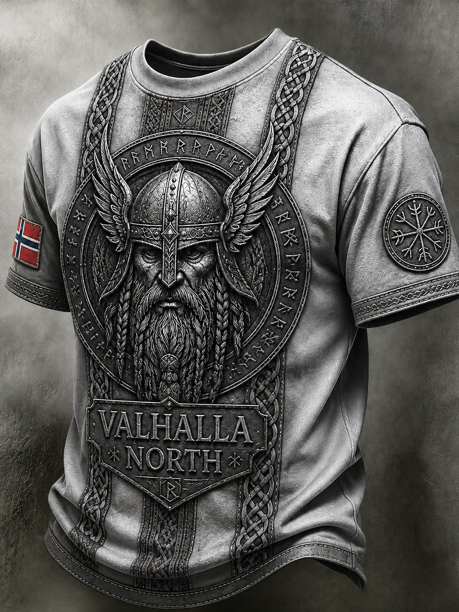 Men's Retro Nordic-Style T-Shirt with Norwegian Art Print