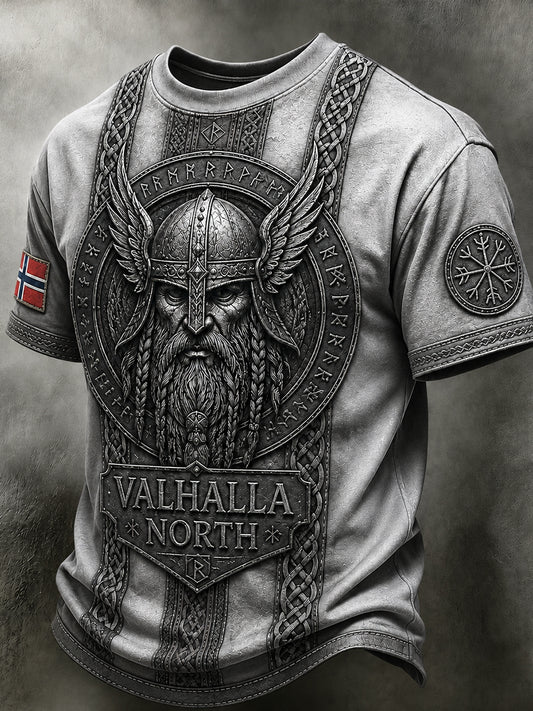 Men's Retro Nordic-Style T-Shirt with Norwegian Art Print