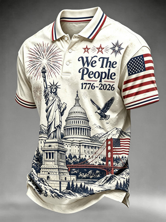 Men's Independence Day We The People Print Casual Polo