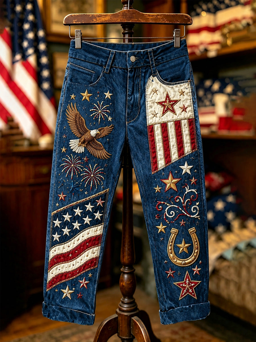 Women's Independence Day USA Flag Print Casual Patriotic Pants