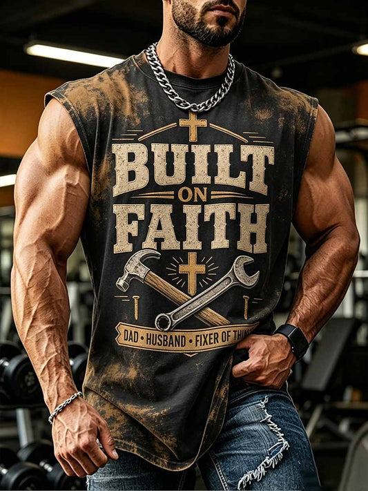 Men's Father's Day Faith Print Casual Tank Top