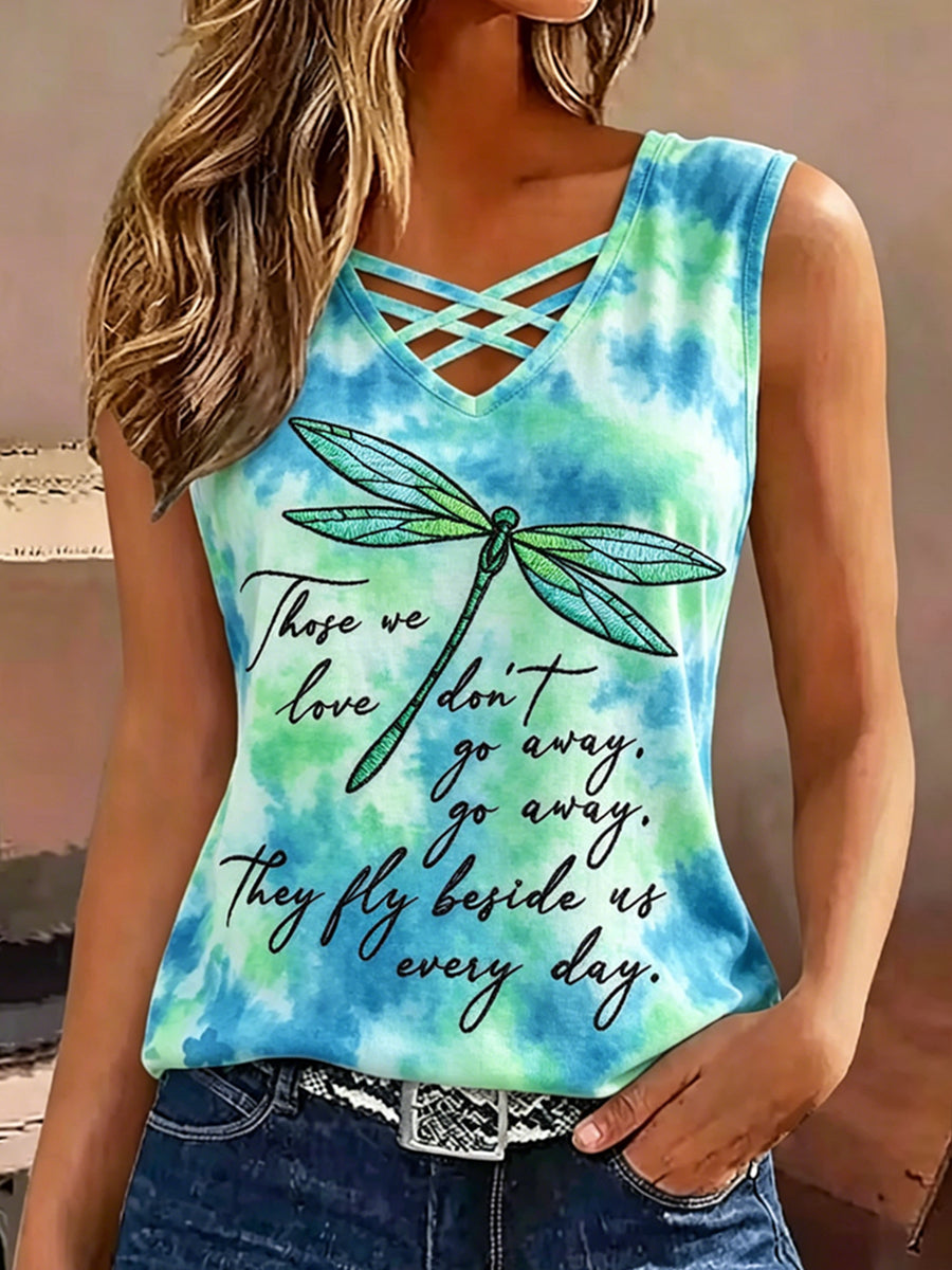 Women's Retro Animal Dragonfly Print Sleeveless Tank Top