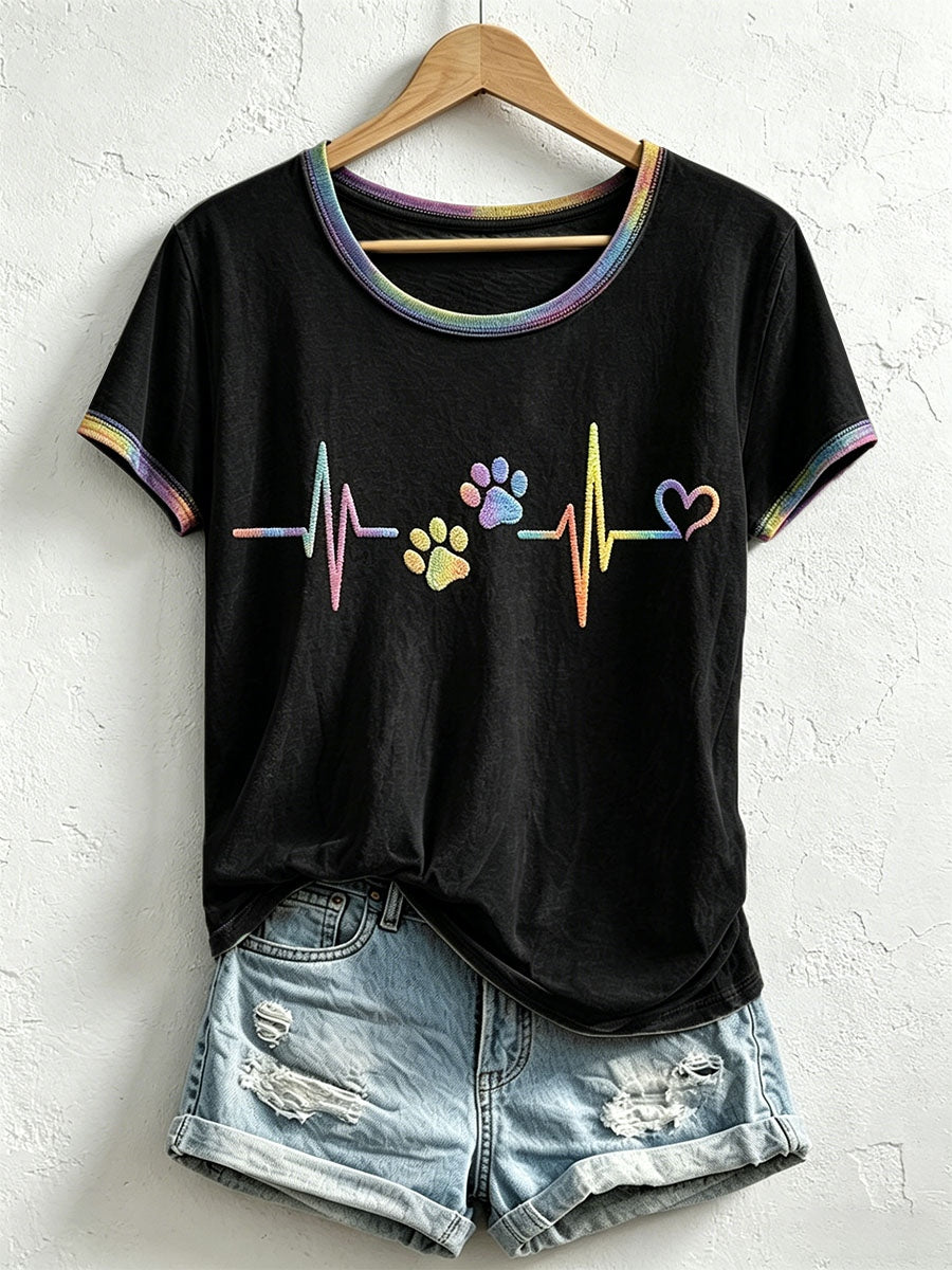 Women's Colorful Paw Print T-Shirt