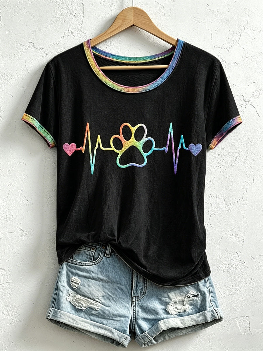 Women's Colorful Paw Print T-Shirt