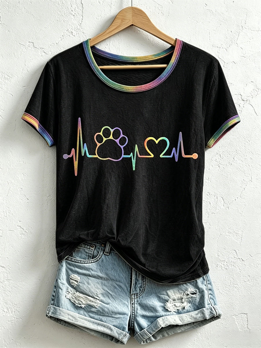 Women's Colorful Paw Print T-Shirt