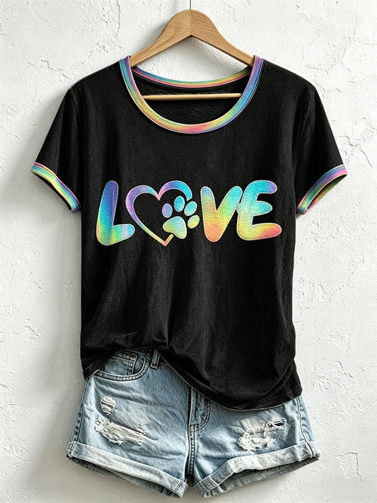 Women's Colorful Paw Print T-Shirt