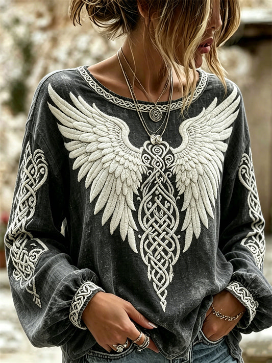Women's Viking Wings Celtic Knot Print Cotton-Linen Shirt