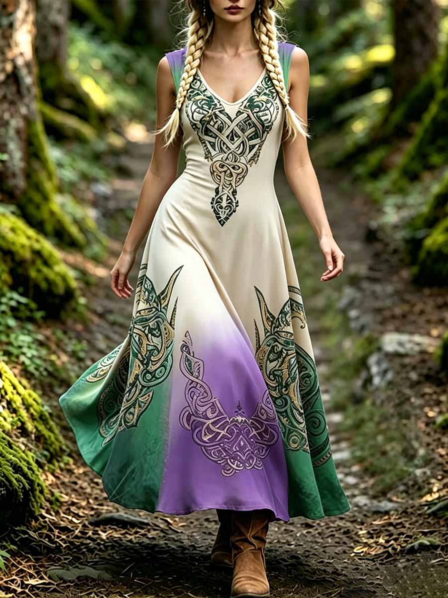 Women's Fashionable Romantic Tree of Life Viking Print Dress