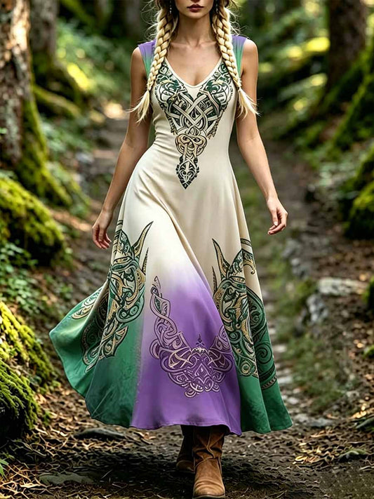 Women's Fashionable Romantic Tree of Life Viking Print Dress