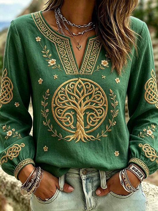 Women's Retro Forest Tree of Life Viking Pattern Printed T-Shirt