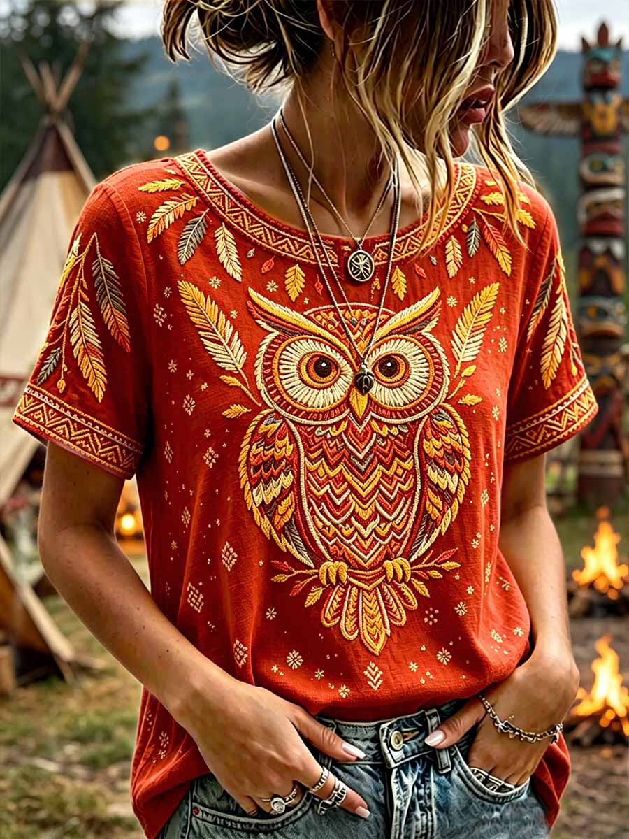 Women's Vintage Tribal Totem Print Casual T-Shirt