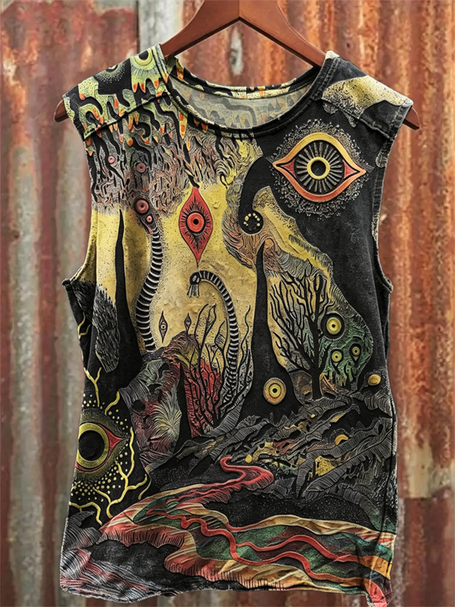 Men's Cthulu Inspired Landscape Art Print Racket Vest