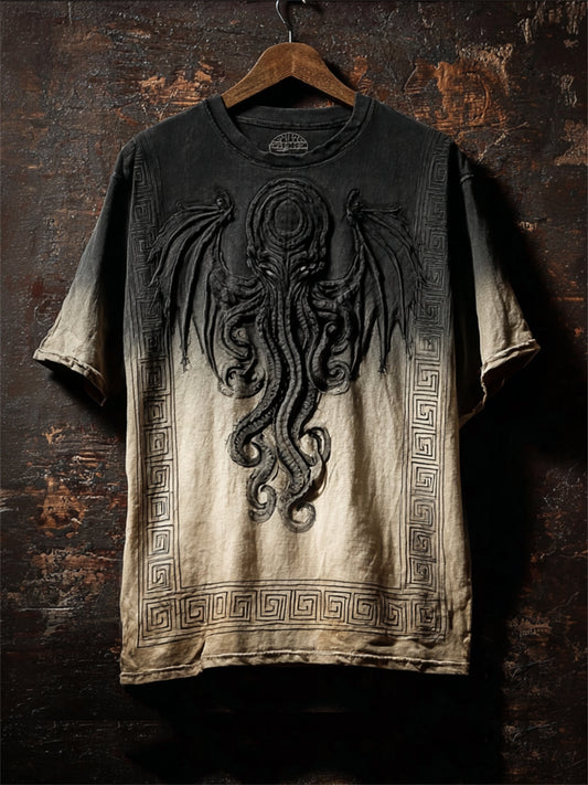 Men's Dark Cthulu Great Old One Print Contrast Gradient short sleeves t-shirt