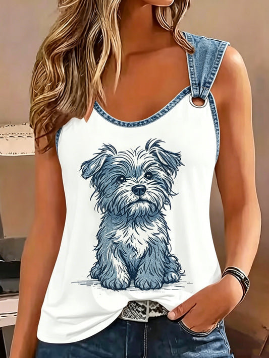 Women's Retro Animal Dog Print Sleeveless Tank Top