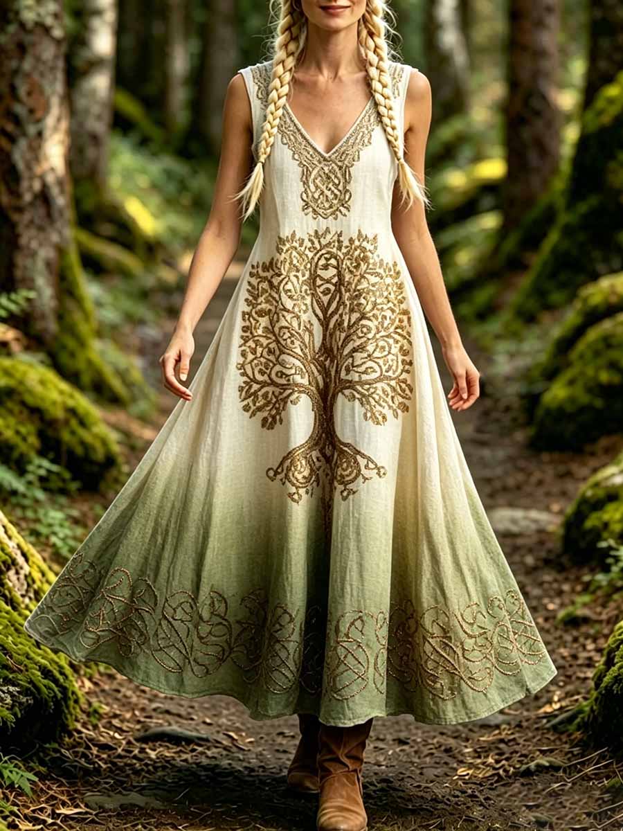 Women's Fashion Viking Tree of Life Print Dress