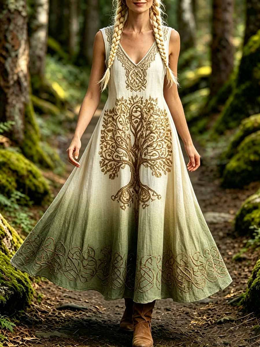 Women's Fashion Viking Tree of Life Print Dress