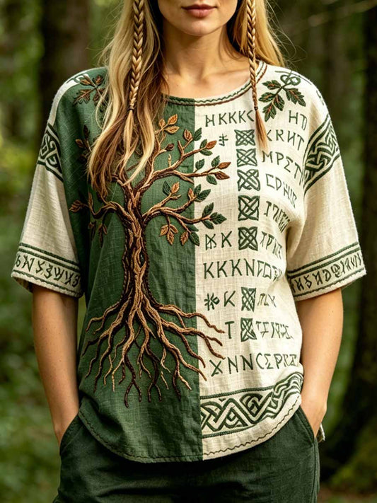 Women's Forest Tree of Life Viking Print T-Shirt